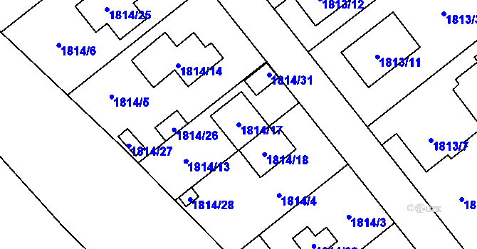 Parcela st. 1814/17 v KÚ Radotín, Katastrální mapa