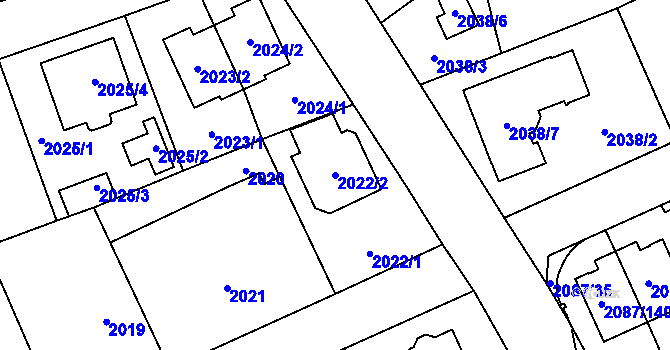 Parcela st. 2022/2 v KÚ Radotín, Katastrální mapa