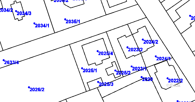 Parcela st. 2025/4 v KÚ Radotín, Katastrální mapa