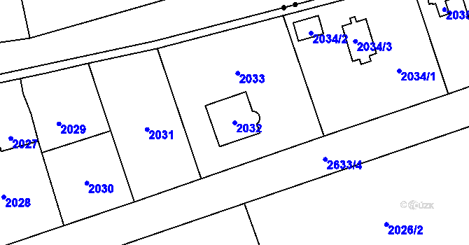 Parcela st. 2032 v KÚ Radotín, Katastrální mapa
