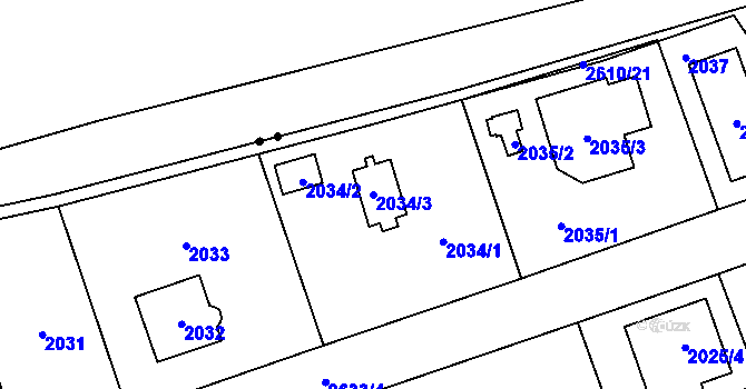 Parcela st. 2034/3 v KÚ Radotín, Katastrální mapa