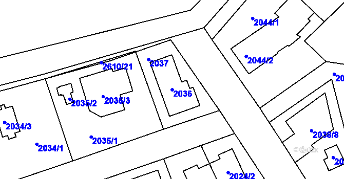 Parcela st. 2036 v KÚ Radotín, Katastrální mapa
