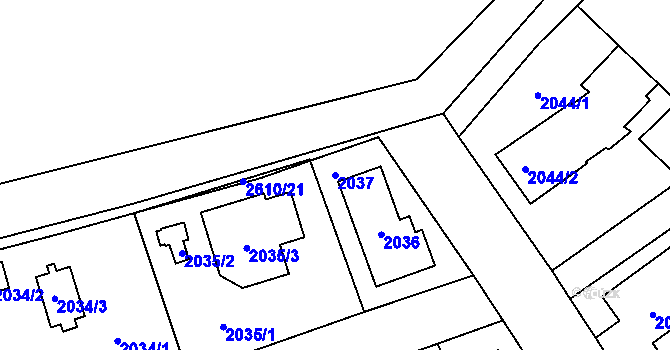 Parcela st. 2037 v KÚ Radotín, Katastrální mapa