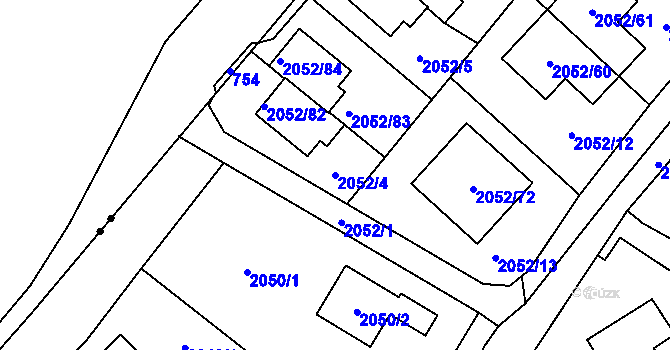 Parcela st. 2052/4 v KÚ Radotín, Katastrální mapa