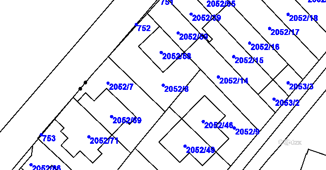 Parcela st. 2052/8 v KÚ Radotín, Katastrální mapa
