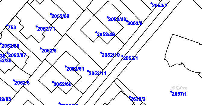 Parcela st. 2052/10 v KÚ Radotín, Katastrální mapa