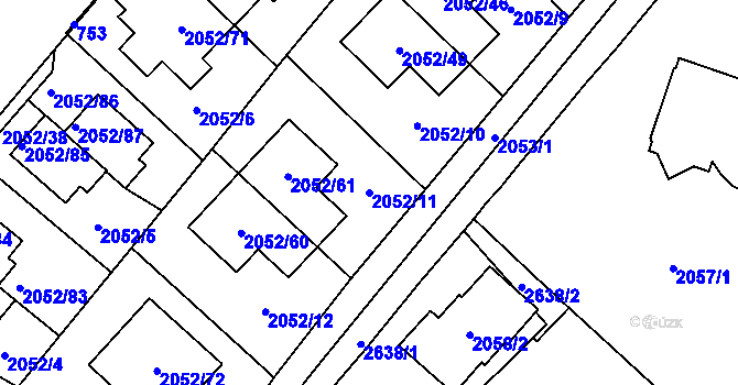 Parcela st. 2052/11 v KÚ Radotín, Katastrální mapa