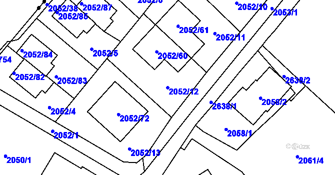 Parcela st. 2052/12 v KÚ Radotín, Katastrální mapa