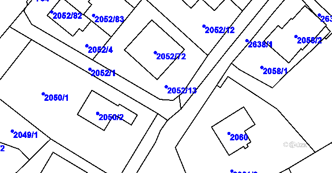 Parcela st. 2052/13 v KÚ Radotín, Katastrální mapa