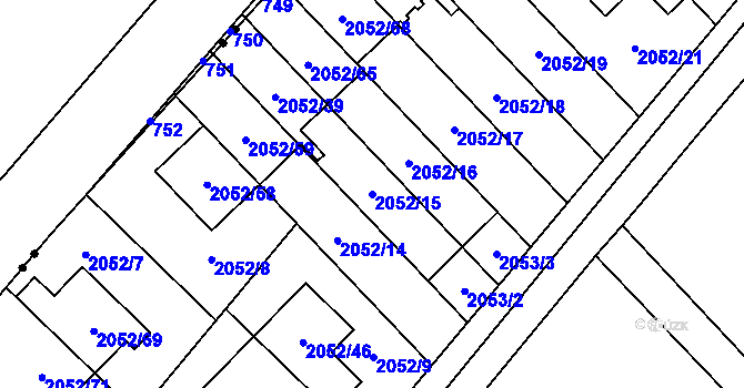 Parcela st. 2052/15 v KÚ Radotín, Katastrální mapa