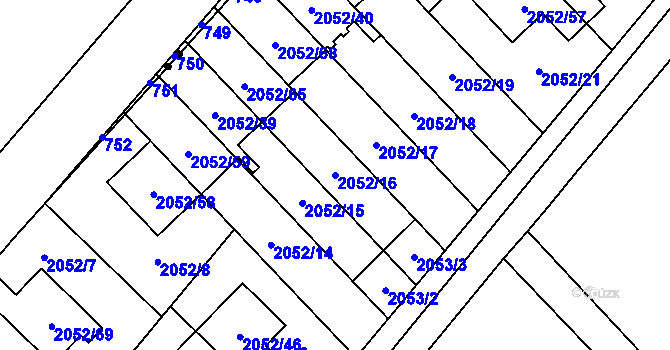 Parcela st. 2052/16 v KÚ Radotín, Katastrální mapa