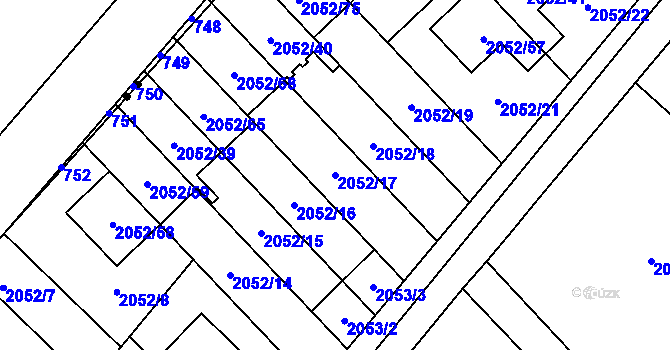 Parcela st. 2052/17 v KÚ Radotín, Katastrální mapa