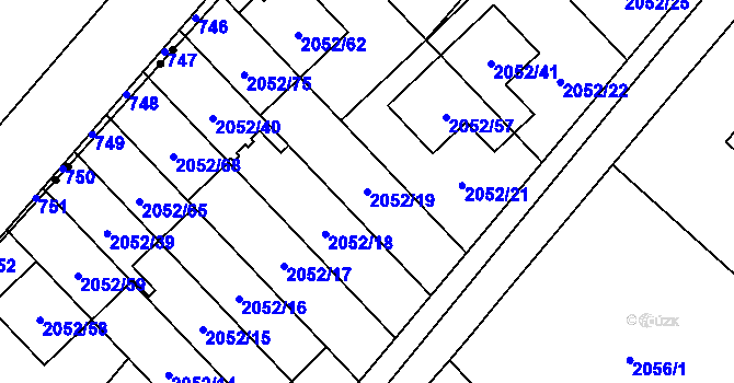 Parcela st. 2052/19 v KÚ Radotín, Katastrální mapa