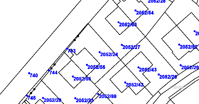 Parcela st. 2052/24 v KÚ Radotín, Katastrální mapa
