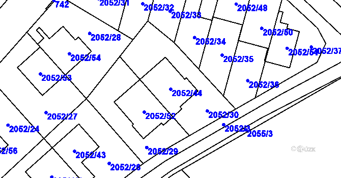 Parcela st. 2052/44 v KÚ Radotín, Katastrální mapa