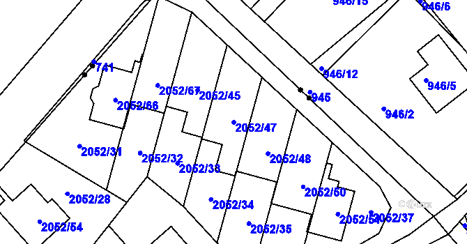 Parcela st. 2052/47 v KÚ Radotín, Katastrální mapa