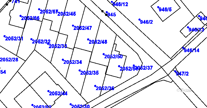 Parcela st. 2052/50 v KÚ Radotín, Katastrální mapa