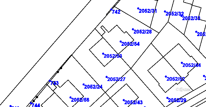 Parcela st. 2052/53 v KÚ Radotín, Katastrální mapa