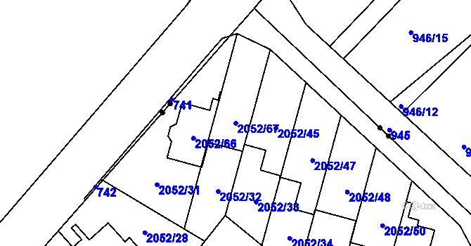 Parcela st. 2052/67 v KÚ Radotín, Katastrální mapa
