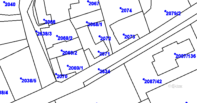 Parcela st. 2071 v KÚ Radotín, Katastrální mapa