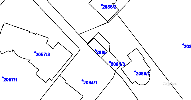 Parcela st. 2085 v KÚ Radotín, Katastrální mapa
