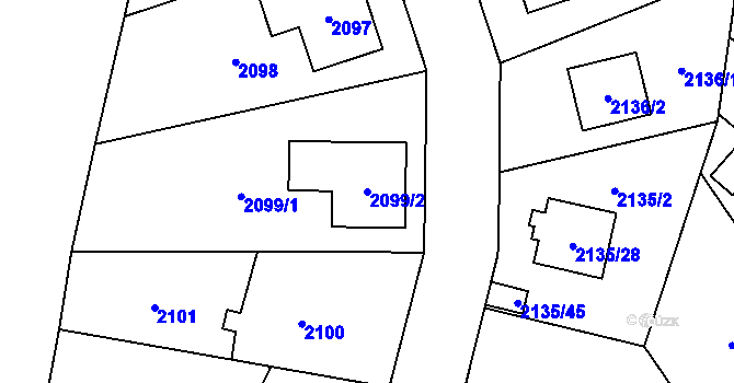 Parcela st. 2099/2 v KÚ Radotín, Katastrální mapa