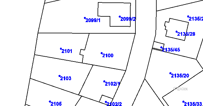 Parcela st. 2100 v KÚ Radotín, Katastrální mapa