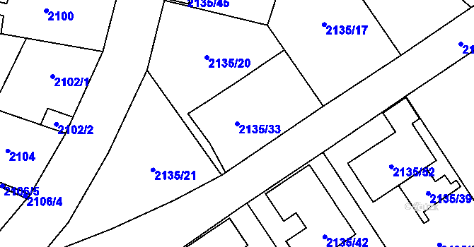 Parcela st. 2135/33 v KÚ Radotín, Katastrální mapa