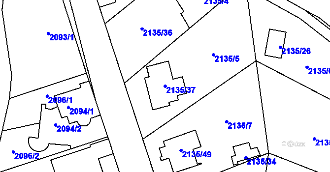 Parcela st. 2135/37 v KÚ Radotín, Katastrální mapa