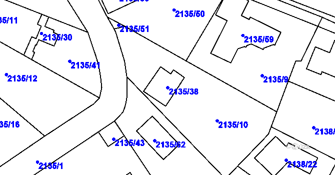 Parcela st. 2135/38 v KÚ Radotín, Katastrální mapa