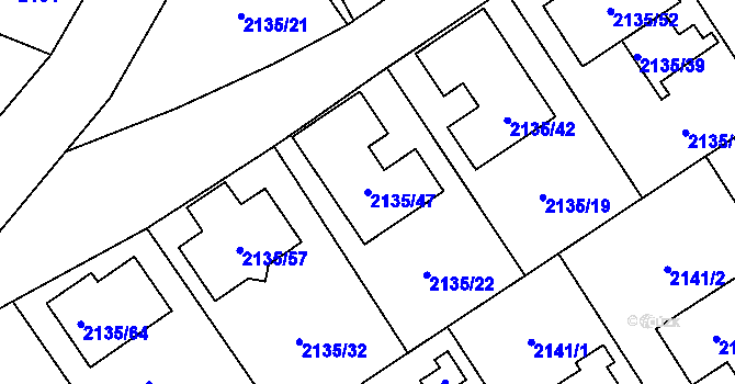Parcela st. 2135/47 v KÚ Radotín, Katastrální mapa