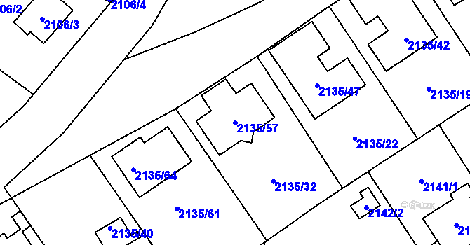 Parcela st. 2135/57 v KÚ Radotín, Katastrální mapa
