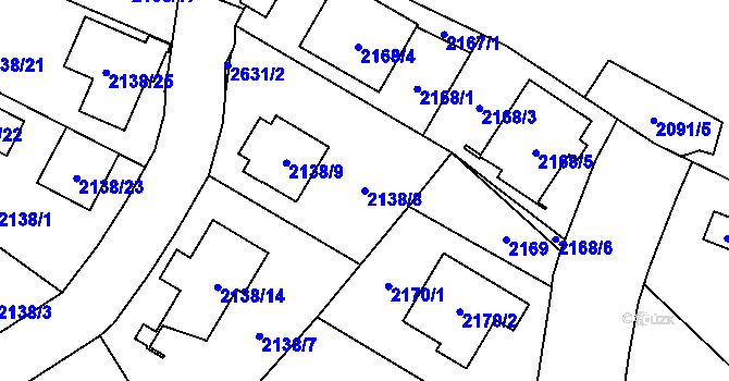 Parcela st. 2138/8 v KÚ Radotín, Katastrální mapa
