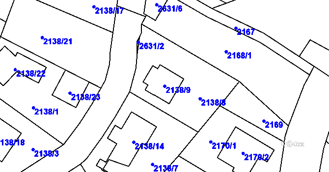 Parcela st. 2138/9 v KÚ Radotín, Katastrální mapa
