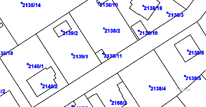 Parcela st. 2138/11 v KÚ Radotín, Katastrální mapa