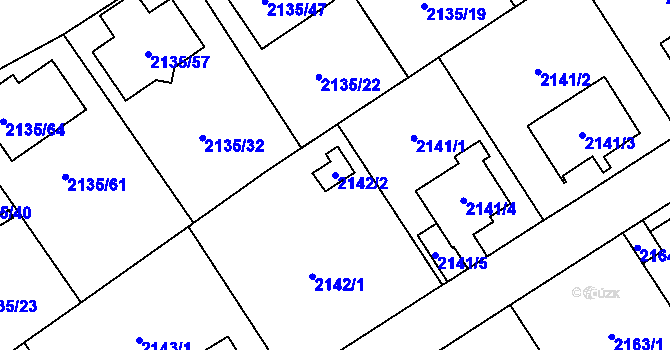 Parcela st. 2142/2 v KÚ Radotín, Katastrální mapa