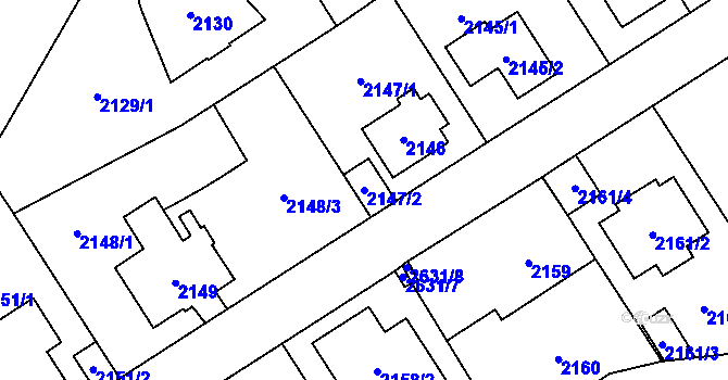 Parcela st. 2147/2 v KÚ Radotín, Katastrální mapa