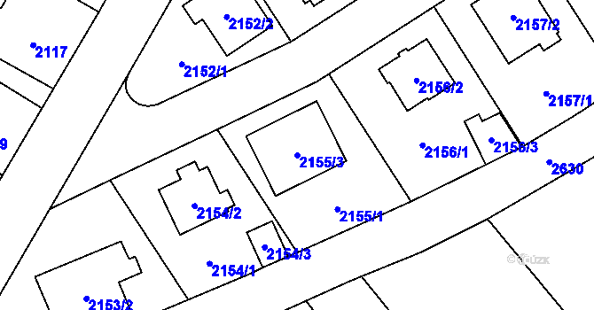 Parcela st. 2155/3 v KÚ Radotín, Katastrální mapa