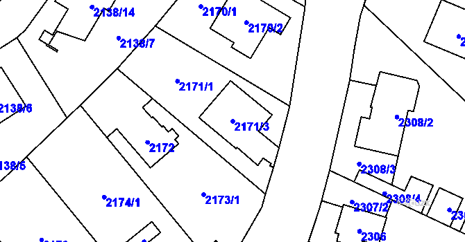 Parcela st. 2171/3 v KÚ Radotín, Katastrální mapa