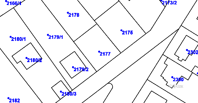 Parcela st. 2177 v KÚ Radotín, Katastrální mapa