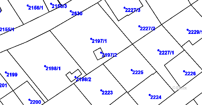Parcela st. 2197/2 v KÚ Radotín, Katastrální mapa
