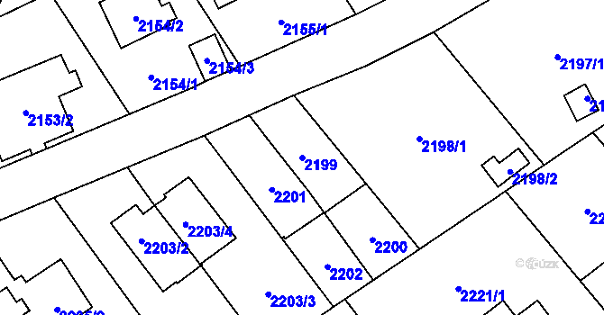 Parcela st. 2199 v KÚ Radotín, Katastrální mapa