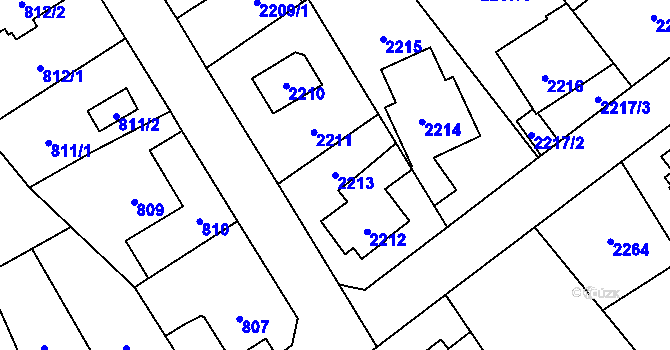 Parcela st. 2213 v KÚ Radotín, Katastrální mapa