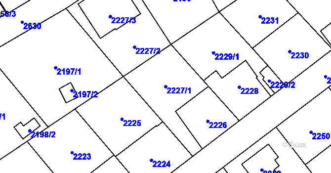 Parcela st. 2227/1 v KÚ Radotín, Katastrální mapa
