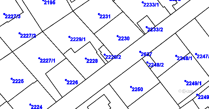 Parcela st. 2229/2 v KÚ Radotín, Katastrální mapa