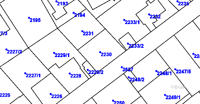 Parcela st. 2230 v KÚ Radotín, Katastrální mapa