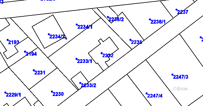 Parcela st. 2232 v KÚ Radotín, Katastrální mapa
