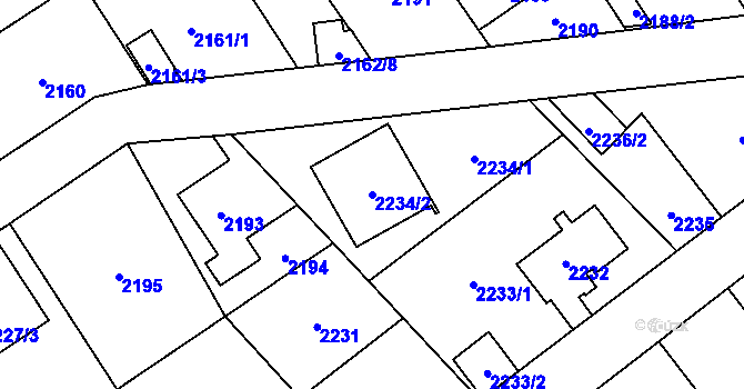 Parcela st. 2234/2 v KÚ Radotín, Katastrální mapa