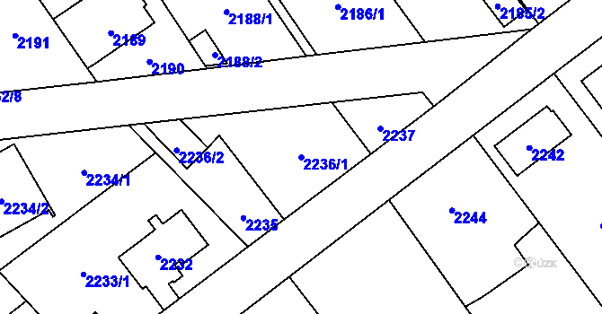 Parcela st. 2236/1 v KÚ Radotín, Katastrální mapa