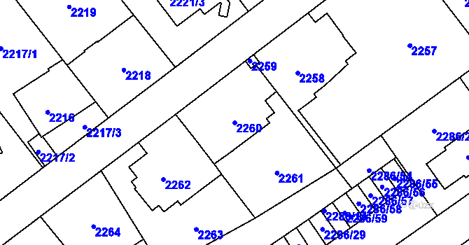 Parcela st. 2260 v KÚ Radotín, Katastrální mapa